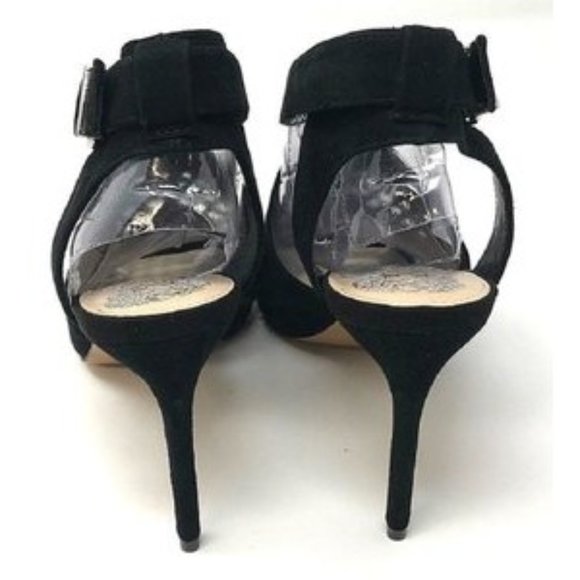 Vince Camuto Black Suede Laser Cut Open Toe - Picture 4 of 5